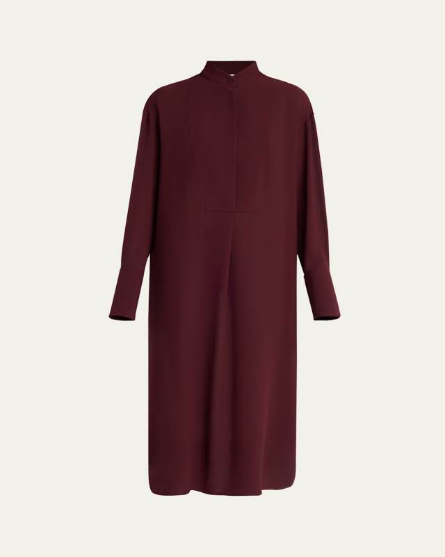 Long-Sleeve Silk Midi Day Shirtdress